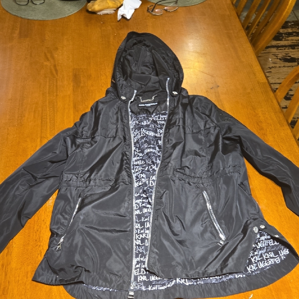 Karl Lagerfeld Black Windbreaker with Logo Lining